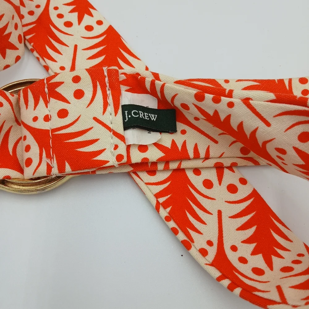 J Crew Orange and Cream Patterned Fabric Belt with Gold Buckle - Picture 2 of 2